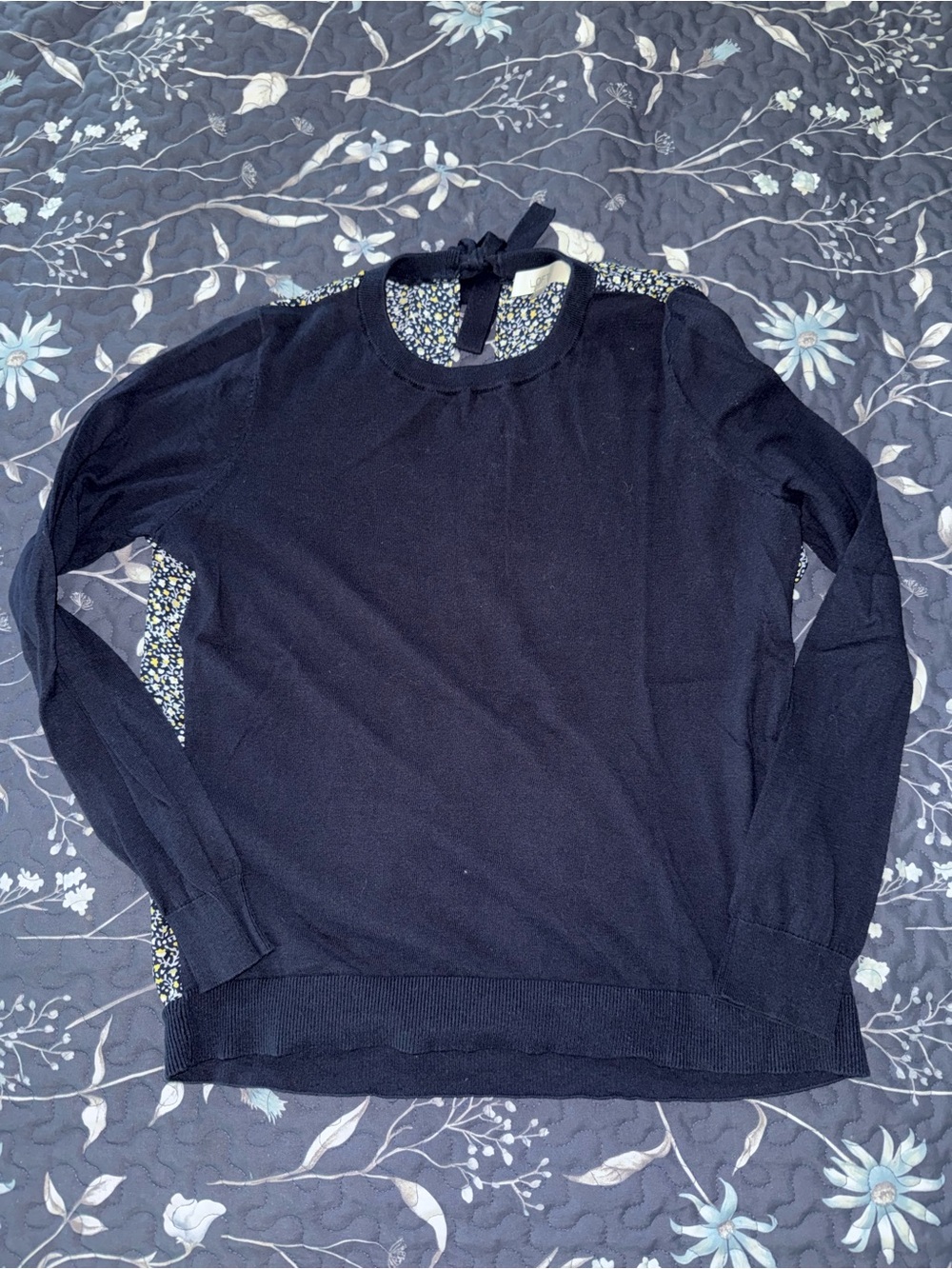 LOFT Navy Sweater with Blue & Yellow Floral Open Back